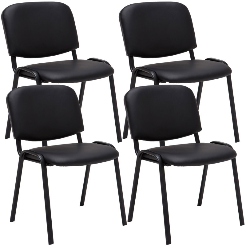Lot de 4 chaises visiteurs Ken en cuir artificiel | noir