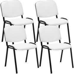 Lot de 4 chaises visiteurs Ken en cuir artificiel | blanc