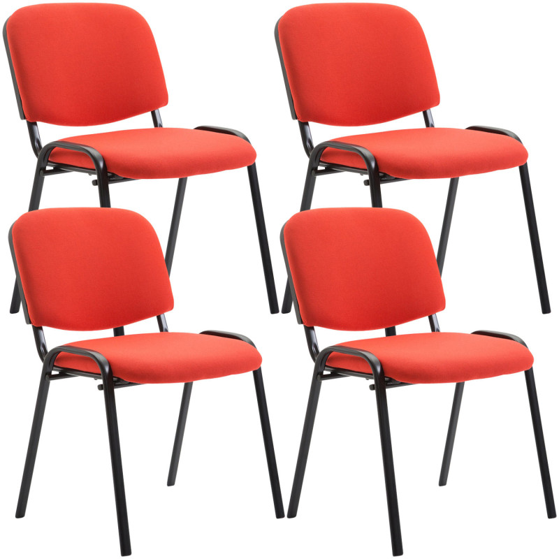 Lot de 4 chaises visiteurs en tissu Ken | rouge