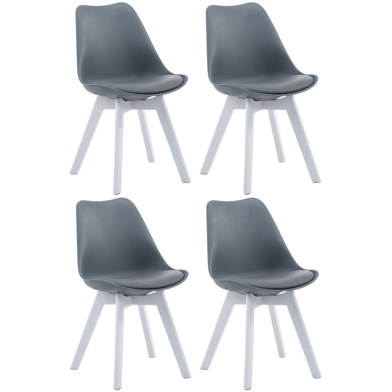 Lot de 4 chaises visiteurs Borneo V2 en similicuir blanc | gris