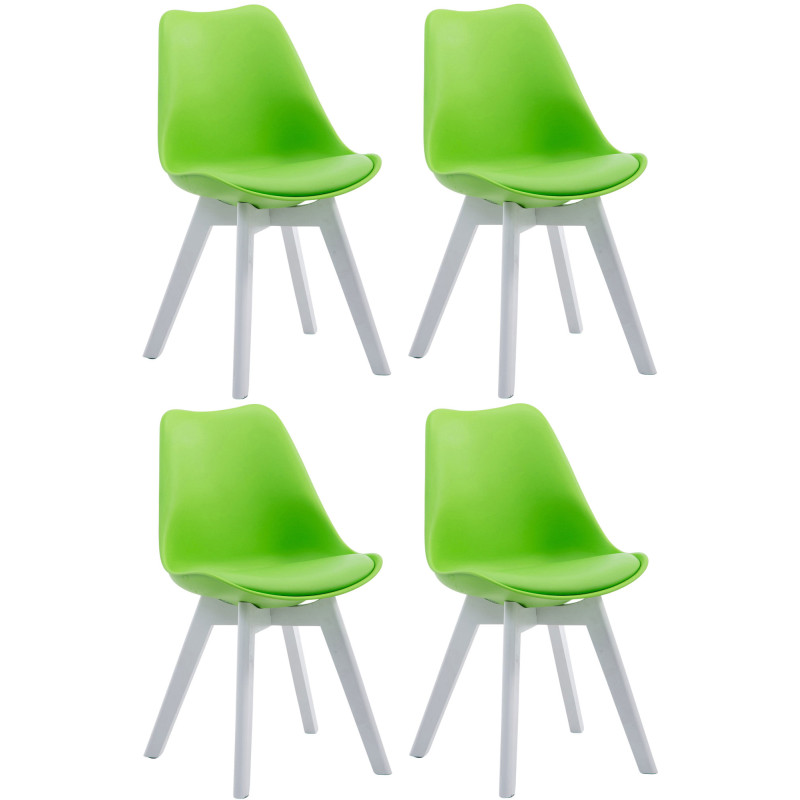 Lot de 4 chaises visiteurs Borneo V2 en similicuir blanc | vert