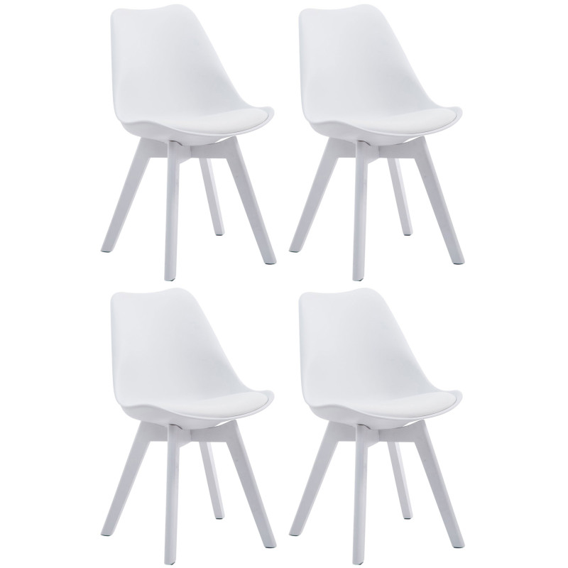 Lot de 4 chaises visiteurs Borneo V2 en similicuir blanc | blanc