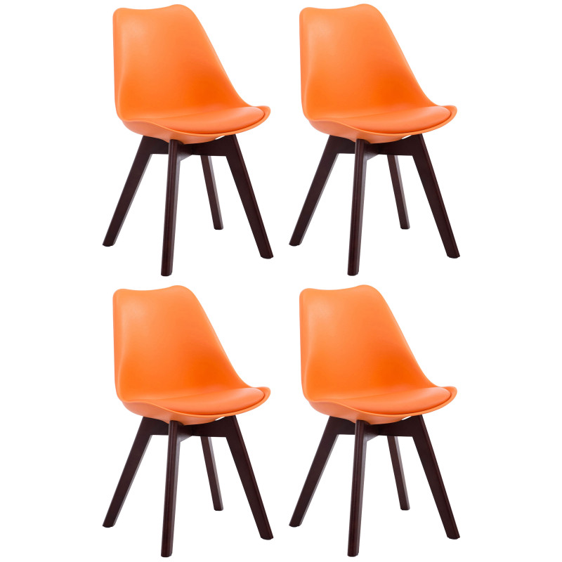 Lot de 4 chaises visiteurs Borneo V2 en simili cuir noyer | orange