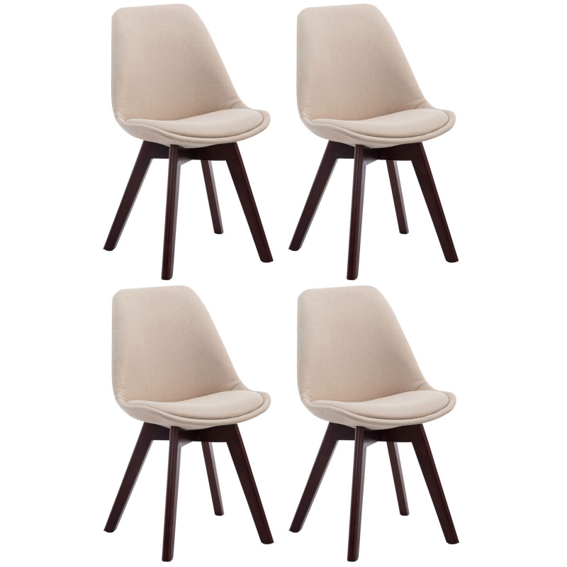 Lot de 4 chaises visiteurs Borneo V2 en tissu noyer | crème