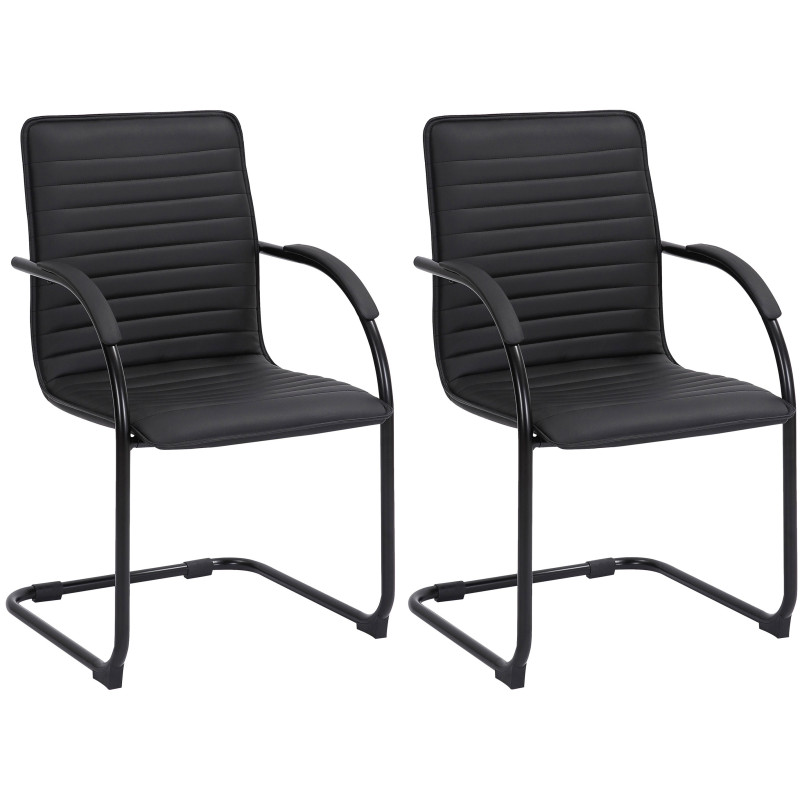Lot de 2 chaises visiteurs Tira en cuir artificiel | noir/noir