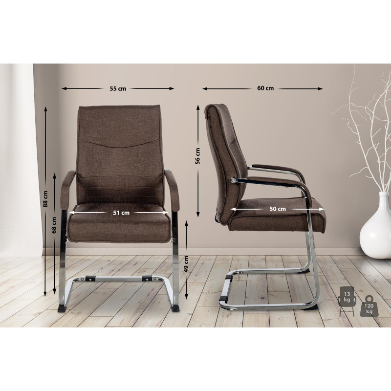 Lot de 2 chaises visiteurs en tissu Hobart | brun