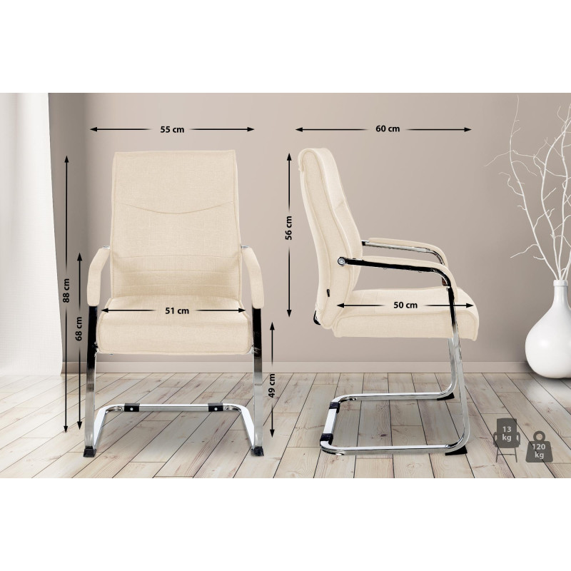 Lot de 2 chaises visiteurs en tissu Hobart | crème