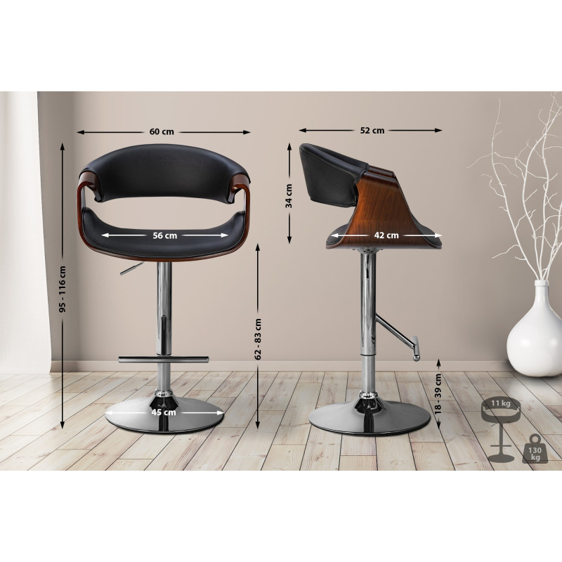 Tabouret de bar Foley en similicuir noyer/noir