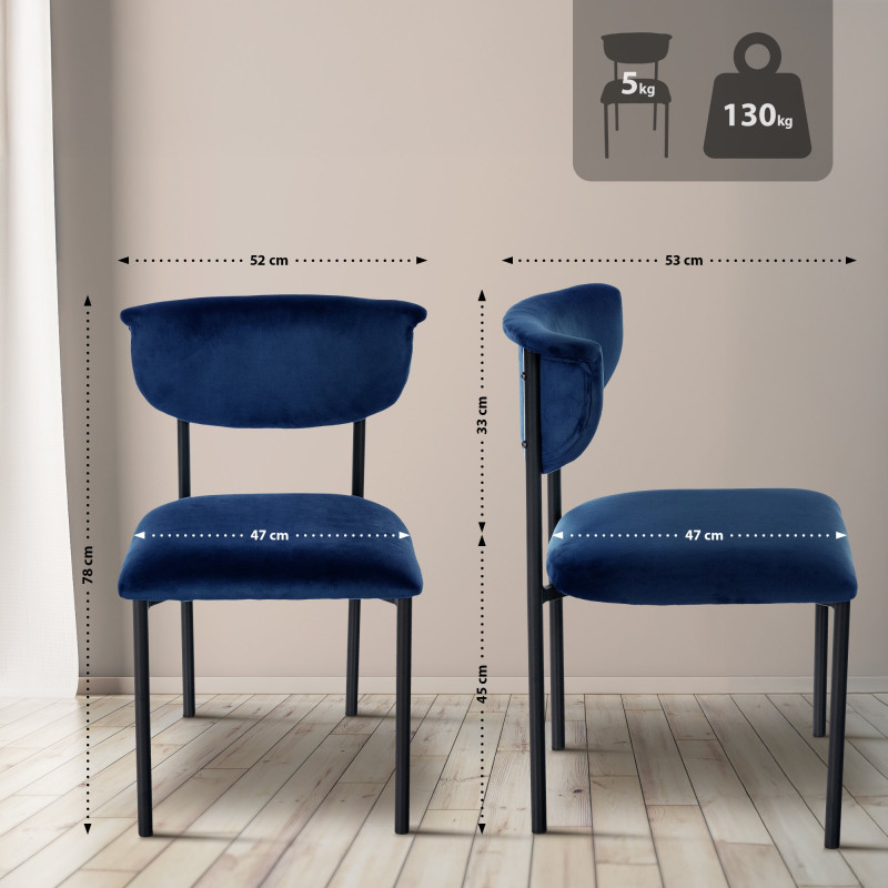 Chaise visiteur en velours Gambell | bleu foncé