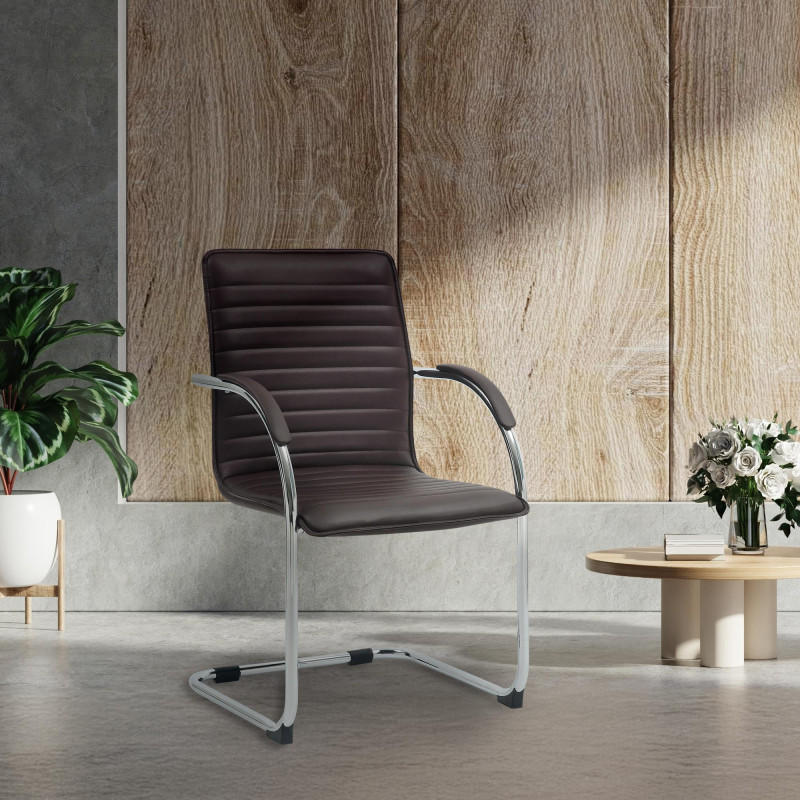 Lot de 2 chaises visiteurs Tira en cuir artificiel | brun