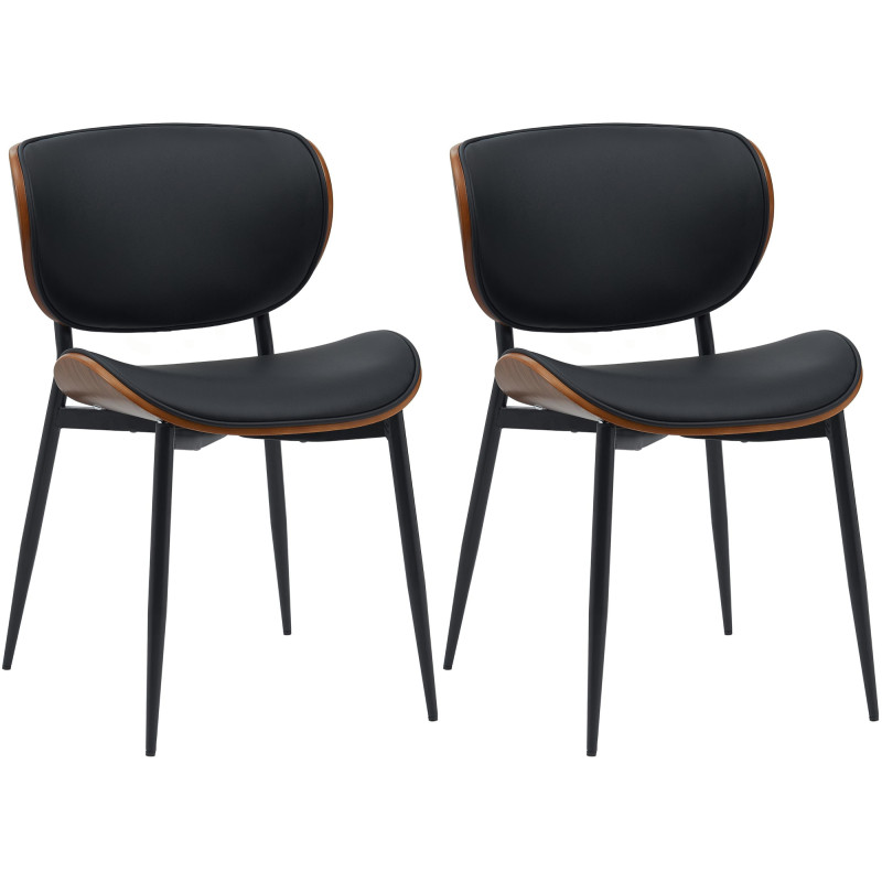Lot de 2 chaises visiteurs Enid en cuir artificiel | noyer/noir