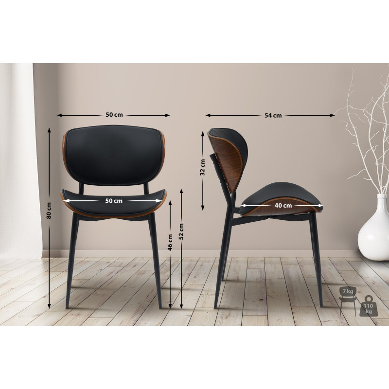 Lot de 2 chaises visiteurs Enid en cuir artificiel | noyer/noir