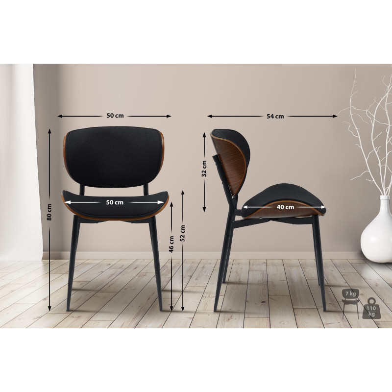 Lot de 2 chaises visiteurs en tissu Enid | noyer/noir