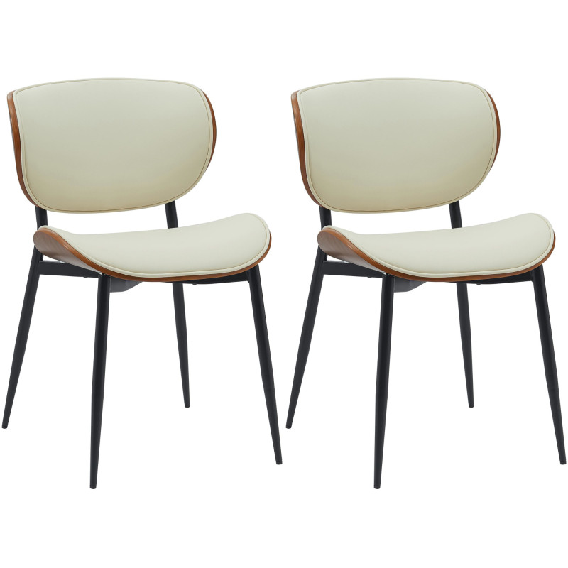 Lot de 2 chaises visiteurs Enid en cuir artificiel | noix/crème