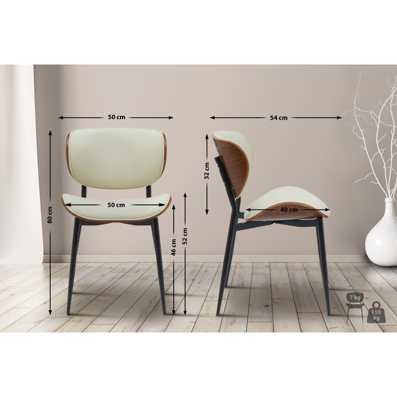 Lot de 2 chaises visiteurs Enid en cuir artificiel | noix/crème