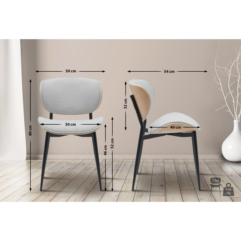 Lot de 2 chaises visiteurs en tissu Enid | nature/crème