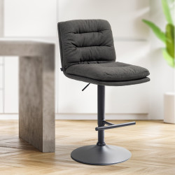 Tabouret de bar Damar, tissu noir gris foncé