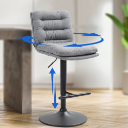 Tabouret de bar Damar, tissu noir gris