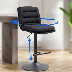 Tabouret de bar Damar tissu noir noir