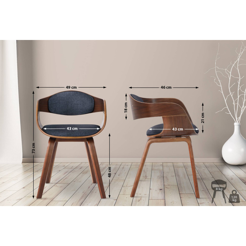 Chaise visiteur en tissu Kingston | noyer/bleu