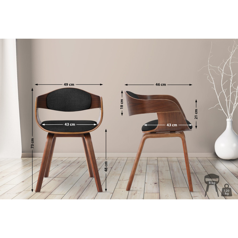 Chaise visiteur en tissu Kingston | noyer/gris foncé