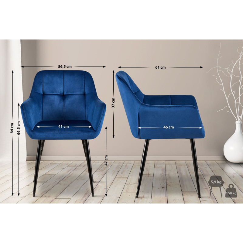 Chaise visiteur en velours Emia | bleu
