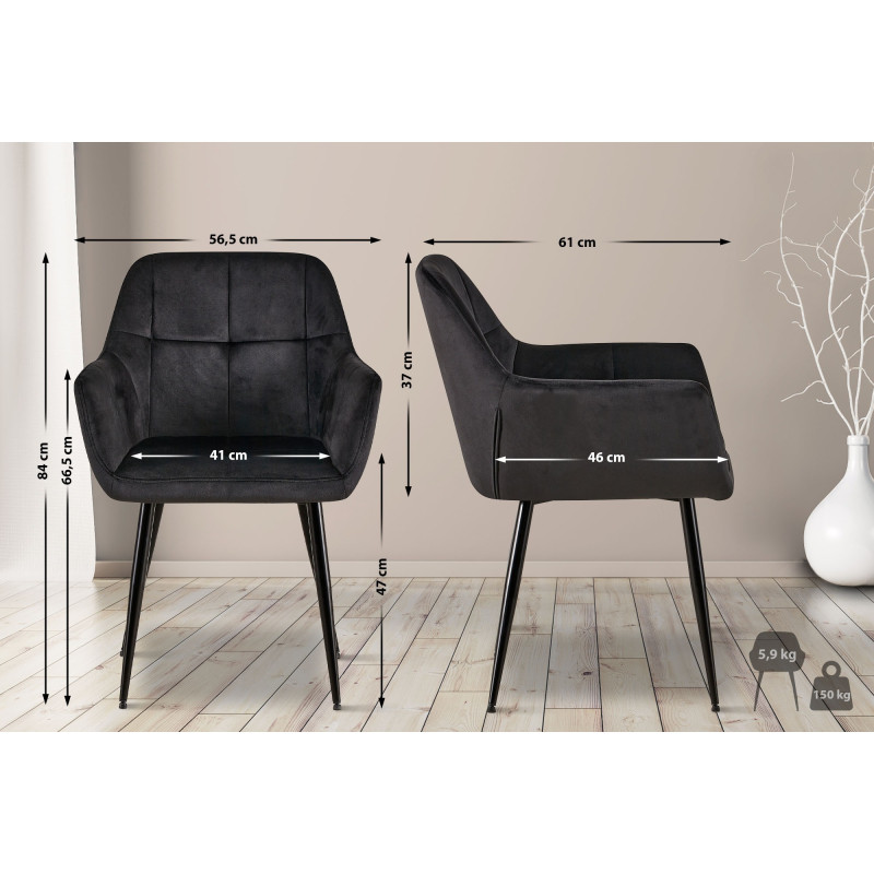 Chaise visiteur en velours Emia | noir