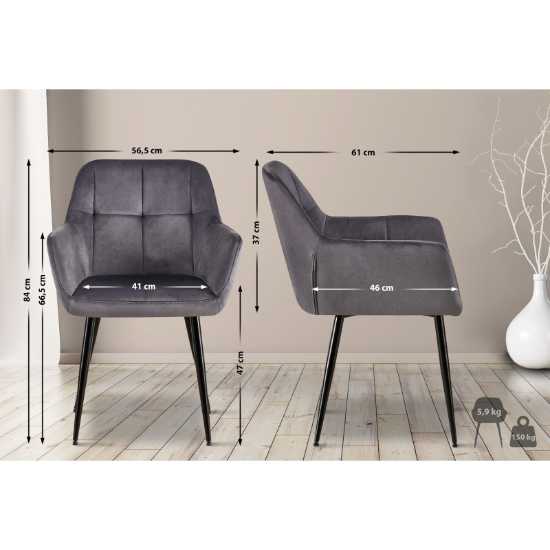 Chaise visiteur en velours Emia | gris