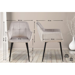 Chaise visiteur en velours Emia | gris clair