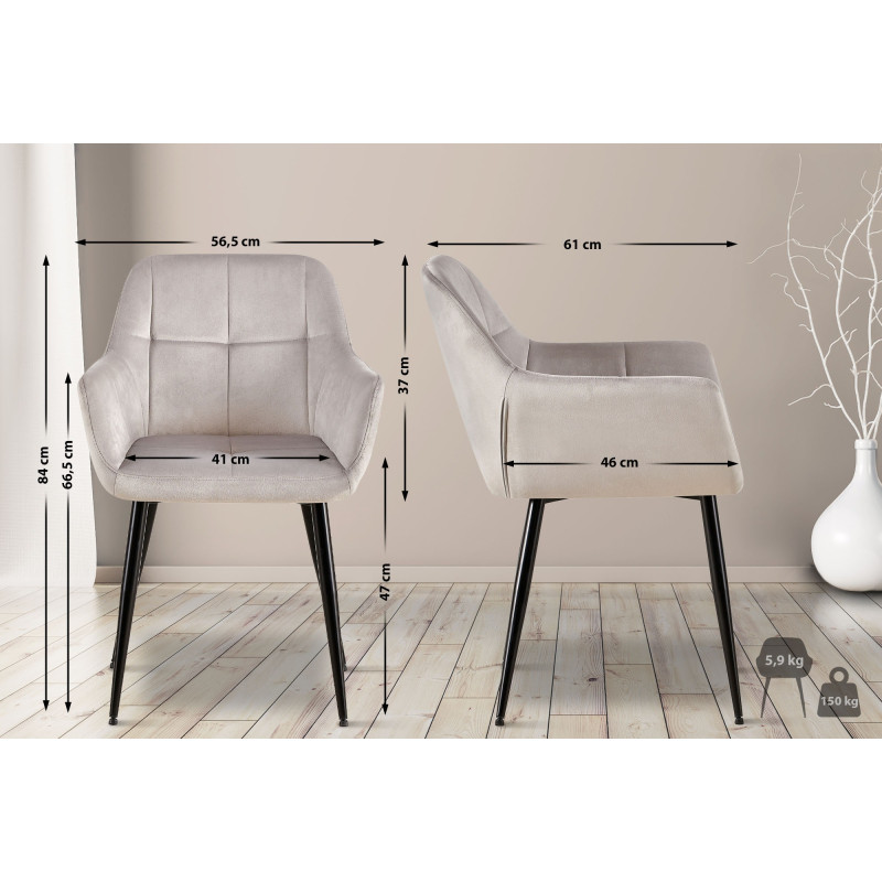 Chaise visiteur en velours Emia | gris clair
