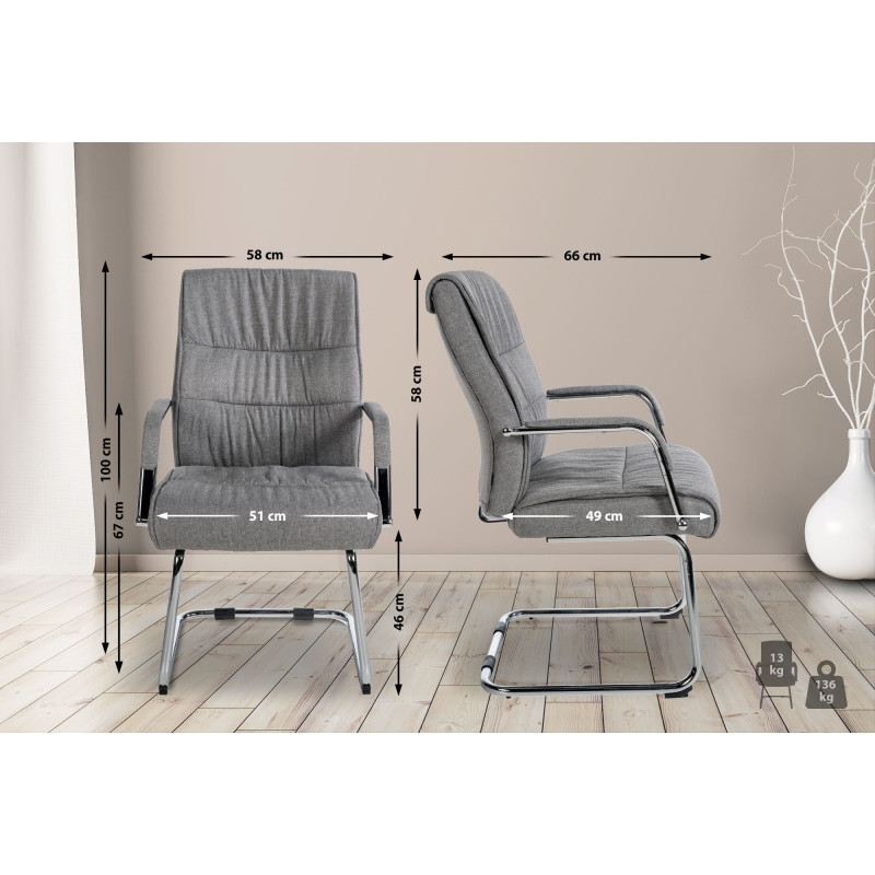 Lot de 2 chaises visiteurs en tissu Sievert | gris clair