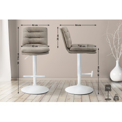 Tabouret de bar Damar, tissu blanc taupe