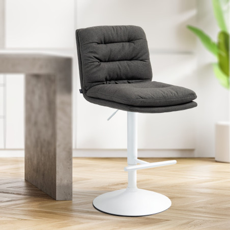 Tabouret de bar en tissu Damar blanc gris foncé