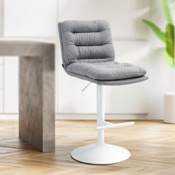 Tabouret de bar Damar, tissu blanc gris