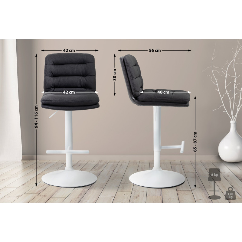 Tabouret de bar Damar tissu blanc noir