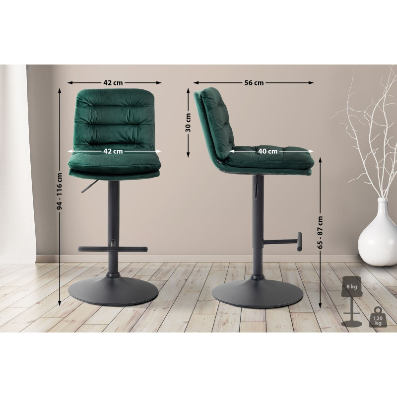 Tabouret de bar en velours Damar, noir vert