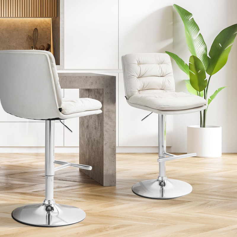 Tabouret de bar Damar velours chrome crème