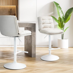 Tabouret de bar Damar velours blanc crème