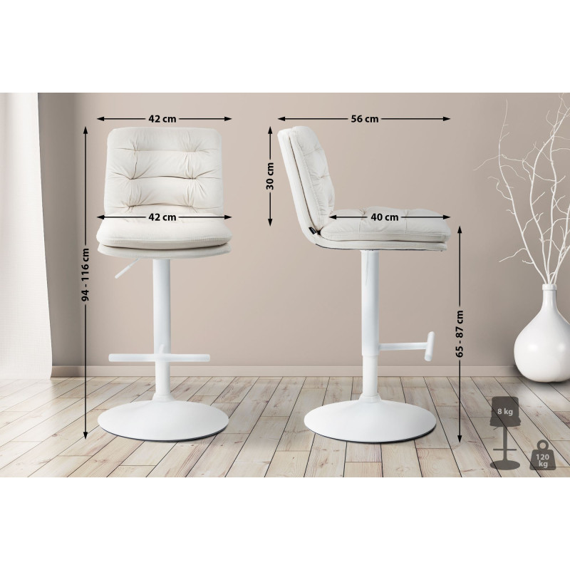 Tabouret de bar Damar velours blanc crème