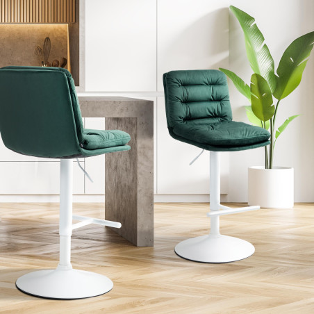Taburete de bar Damar en terciopelo Verde,Blanco