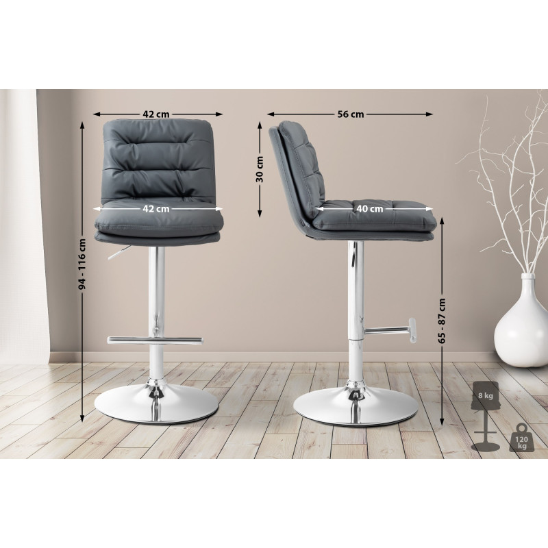 Tabouret de bar Damar, similicuir, gris chrome
