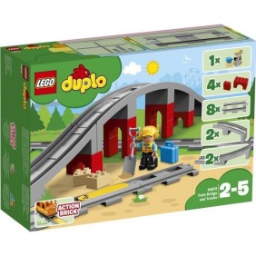 LEGO 10872 DUPLO Town Les Rails Et Le Pont Du Train, jouet pour enfants 2-5 ans, Jeu De Construction Avec Klaxon en Brique Sonor