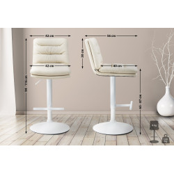 Tabouret de bar Damar, similicuir blanc et crème