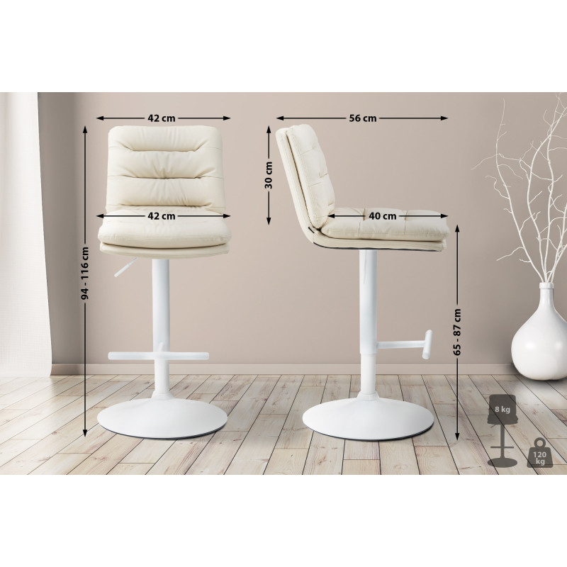 Tabouret de bar Damar, similicuir, blanc crème