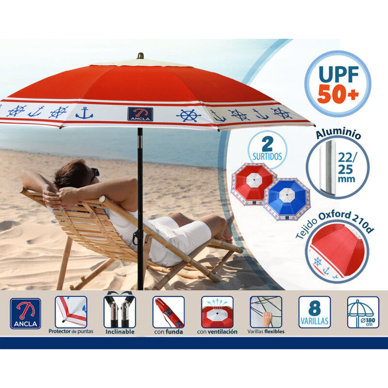 Parasol de plage Ø 180 cm SPF50+ Ancre