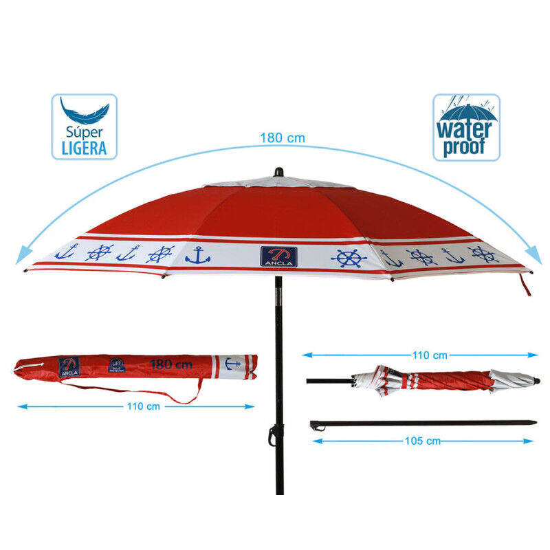 Parasol de plage Ø 180 cm SPF50+ Ancre
