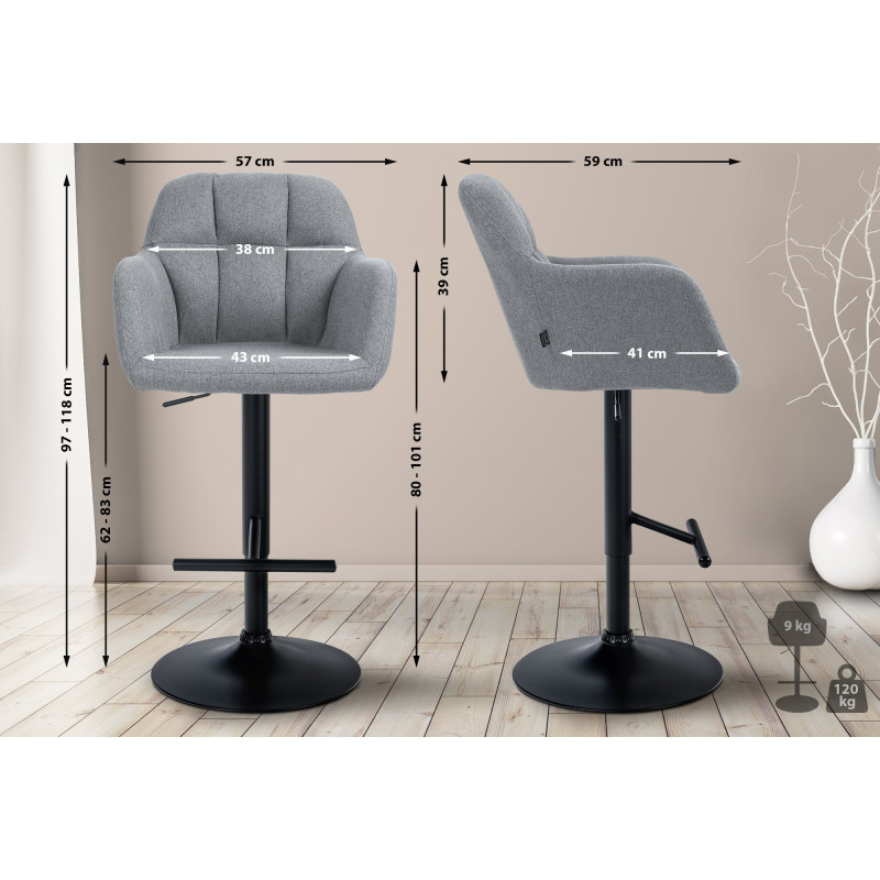 Tabouret de bar Natoma tissu noir gris