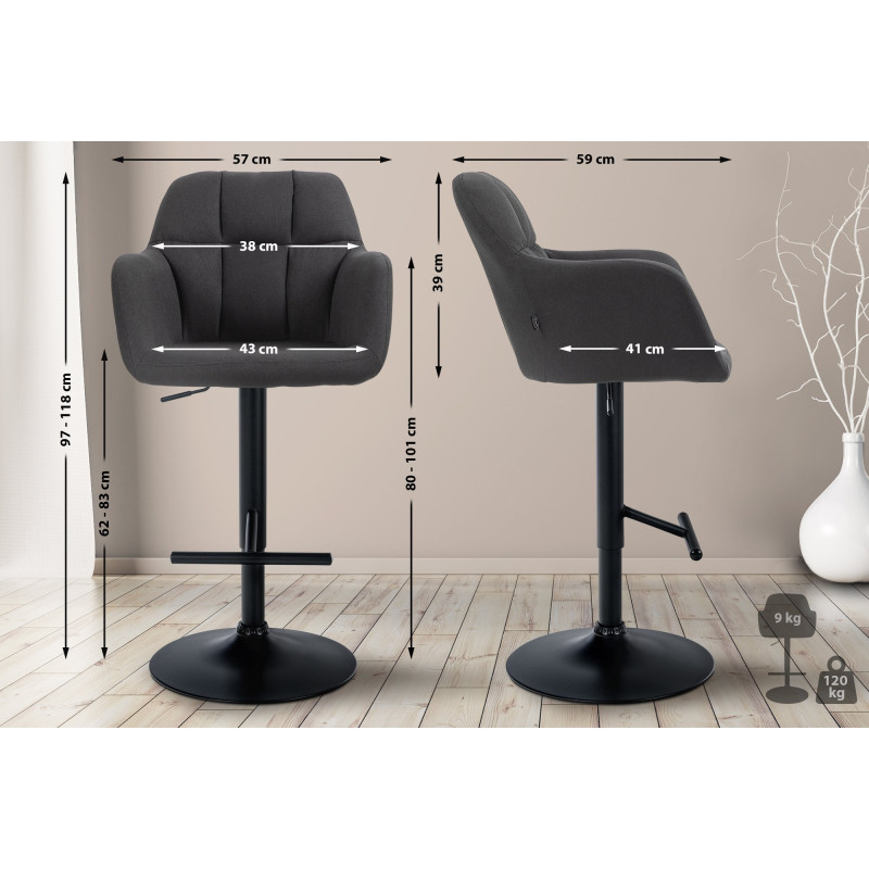 Tabouret de bar Natoma tissu noir noir