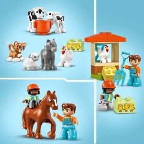 LEGO 10416 DUPLO Ma Ville Prendre Soin des Animaux de la Ferme, Jouet Éducatif pour Bébés, Maison, Figurines de Chevaux