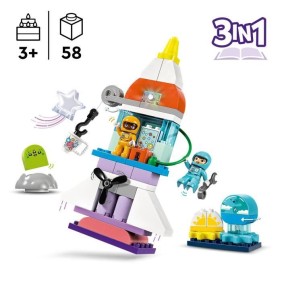 LEGO 10422 DUPLO L'Aventure en Navette Spatiale 3-en-1, Jouet de Construction de Fusée, Jeu Éducatif